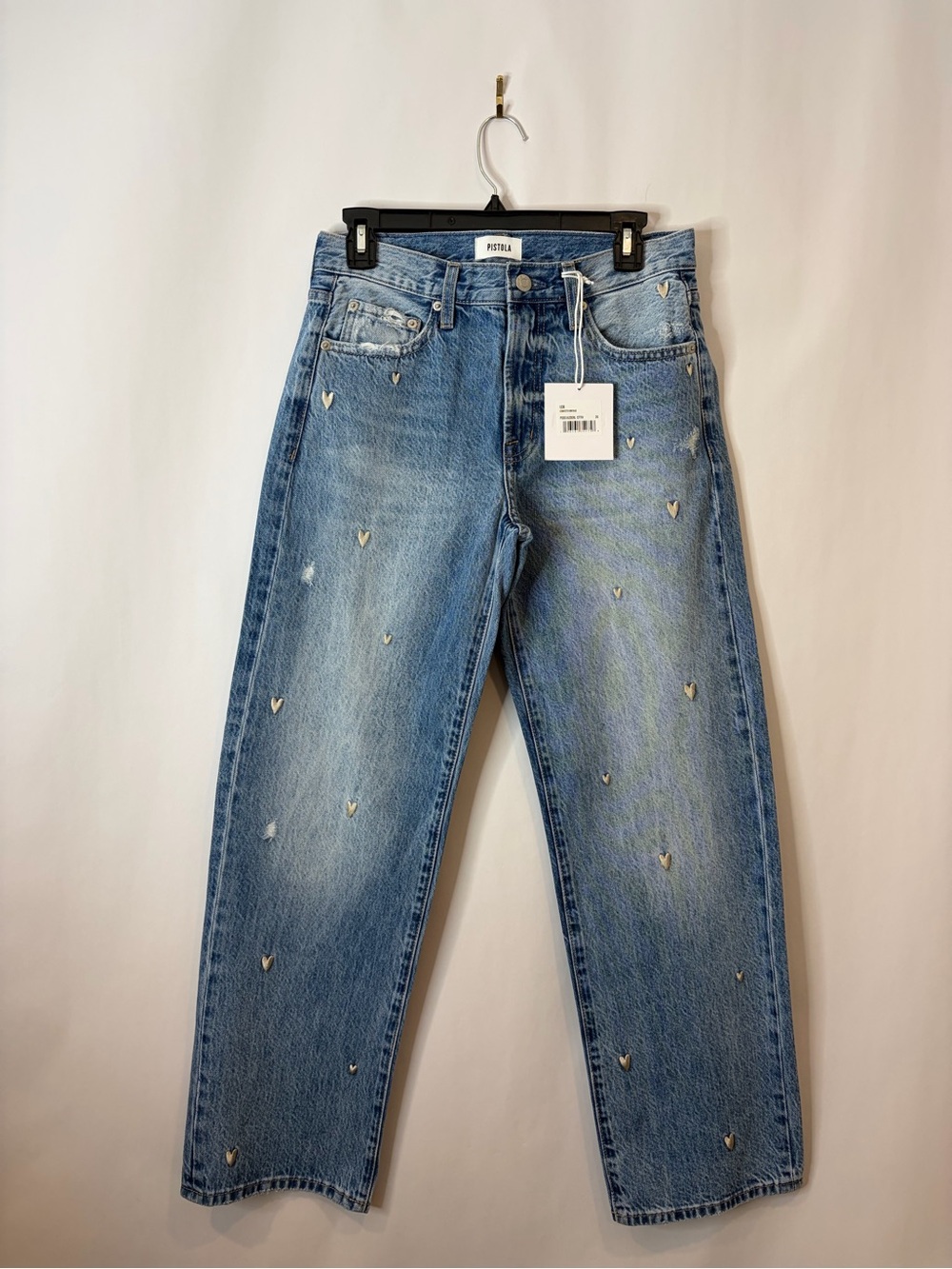 PISTOLA LEXI MID RISE BOWED STRAIGHT JEAN - CONFETTI VINTAGE SIZE 26 Hearts - Picture 4 of 8